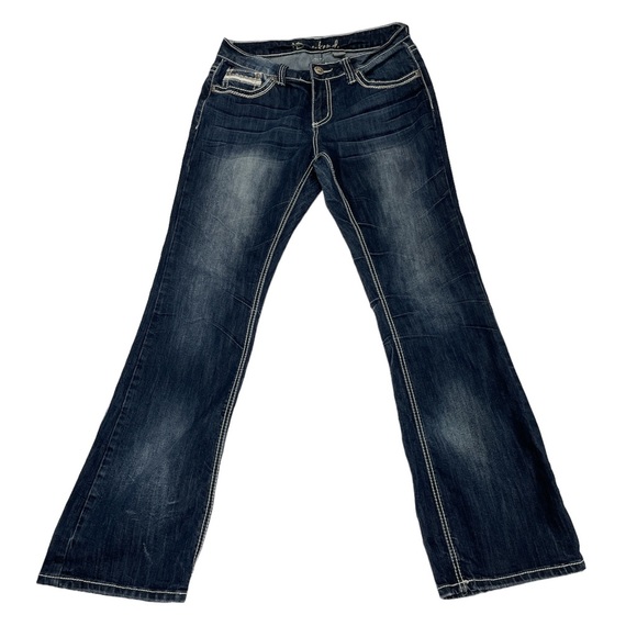 {New Direction} ND Weekend Embellished Flare Jeans Pocket Flap 10 Contrast - Picture 10 of 10